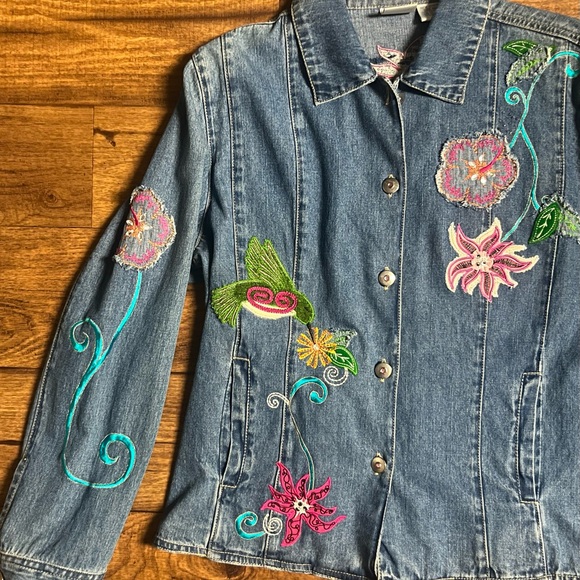 Bleu Bayou • Vintage • Medium • Blue • Denim Jacket • Floral & Hummingbird • New - Picture 9 of 15
